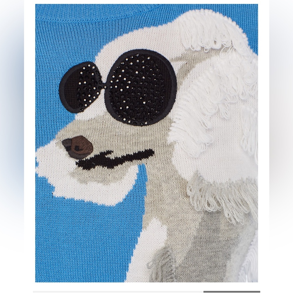 Alice + Olivia Connie Poodle Intarsia Sweater Sky Blue Small - Picture 5 of 13